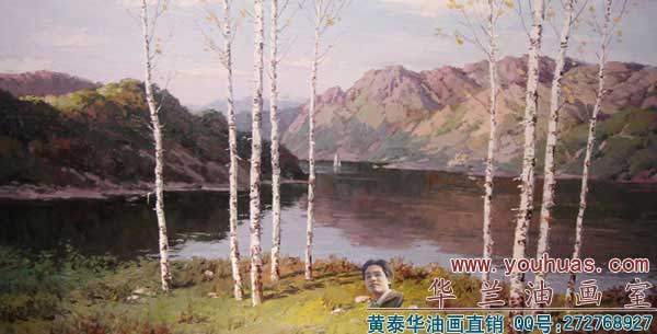 白桦林a(b)?白桦?wi)林风景油画作? width=